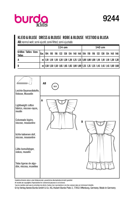 burda Schnitt 9244 " Kleid und Bluse"