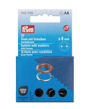 Ösen mit Scheiben, 8mm, dunkelbraun/silberfarbig (32 Stück)