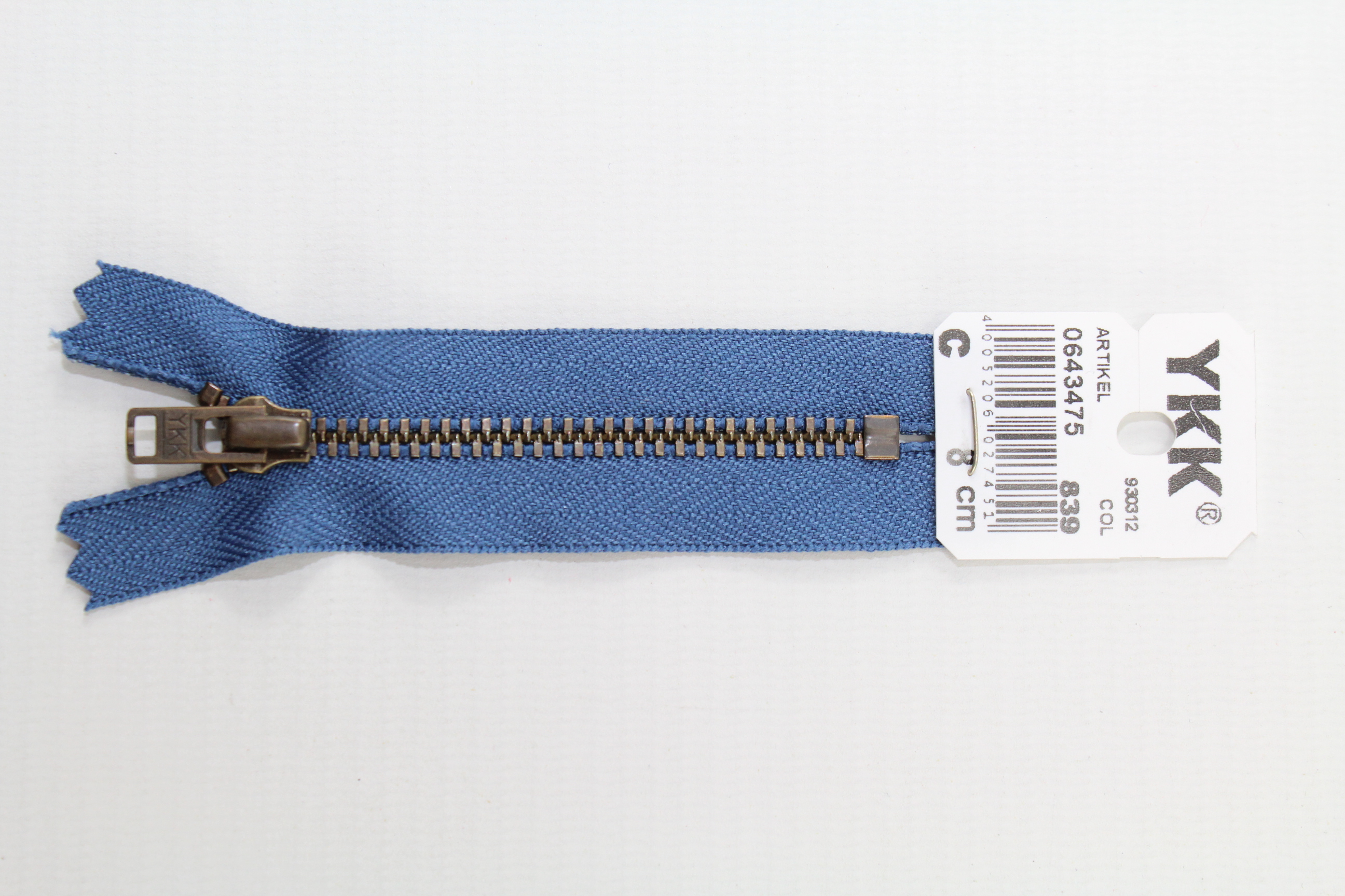 YKK Reissverschluss altmessing 8cm, nicht teilbar, jeansblau, Farb.-Nr.: 839