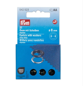 Ösen mit Scheiben, 8mm, marine/silberfarbig (32 Stück)
