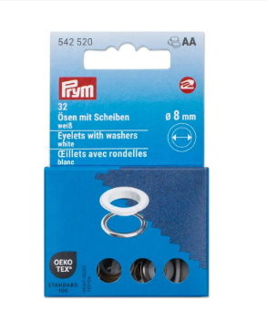 Ösen mit Scheiben, 8mm, weiss/silberfarbig (32 Stück)