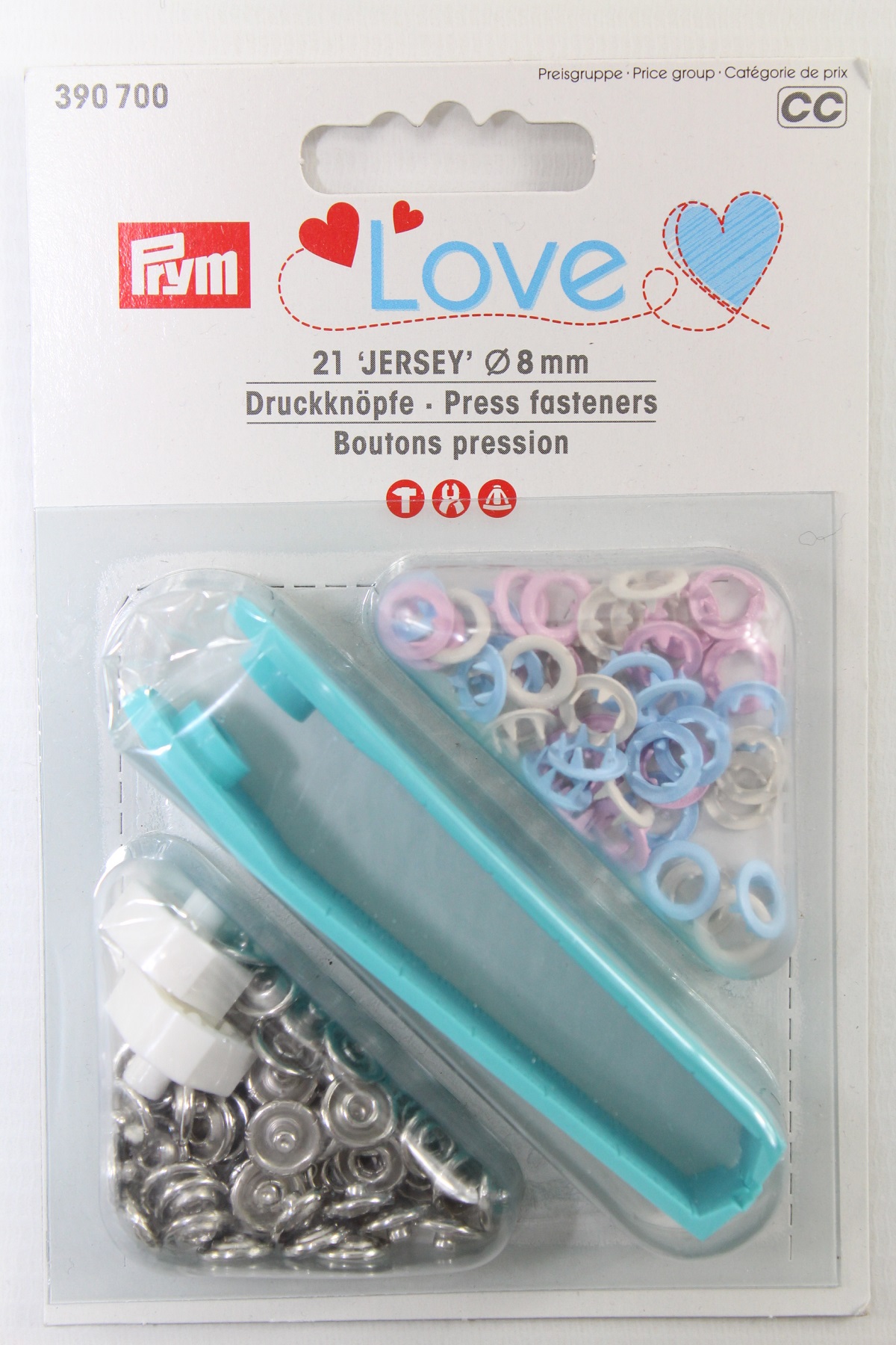 Druckknöpfe Jersey, Prym Love, 8mm, rosa/hellblau/perle