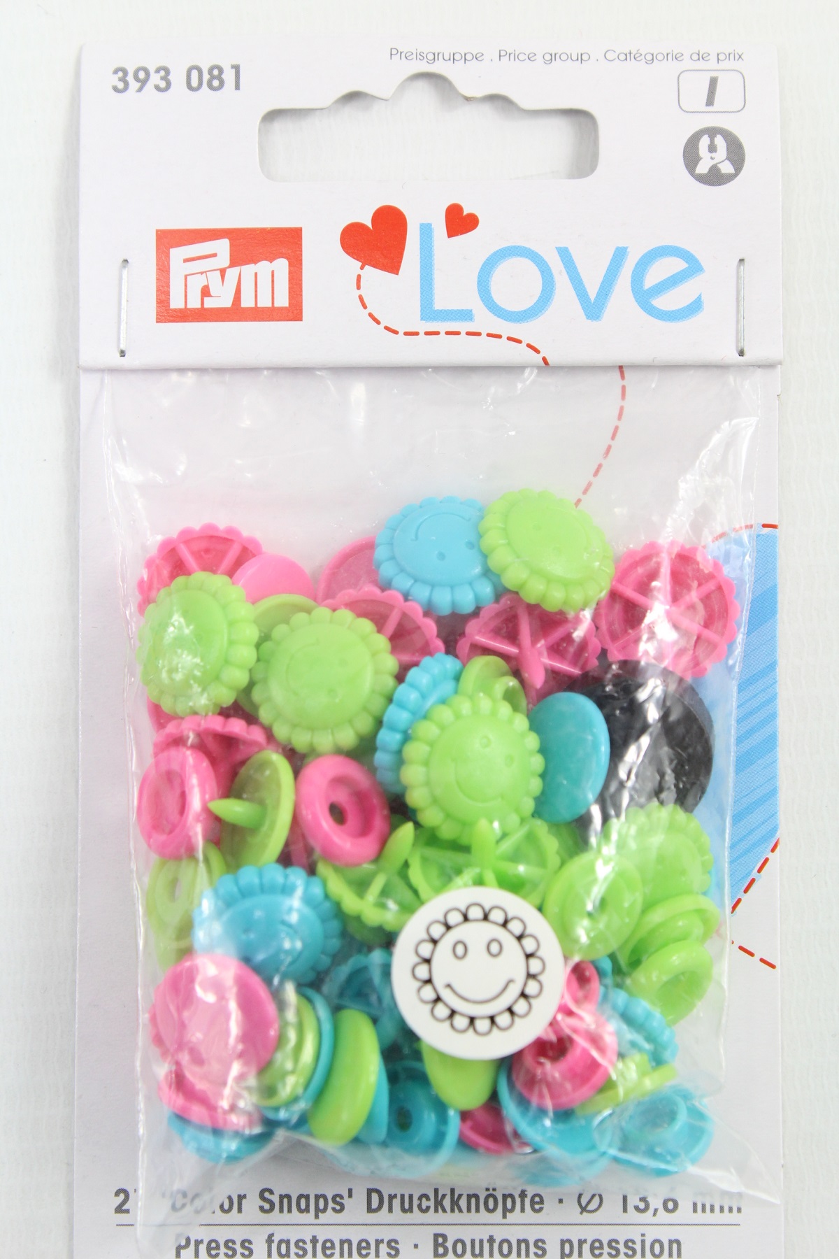 Druckknopf Color, Prym Love, Blume, 13,6mm, türkis/grün/pink