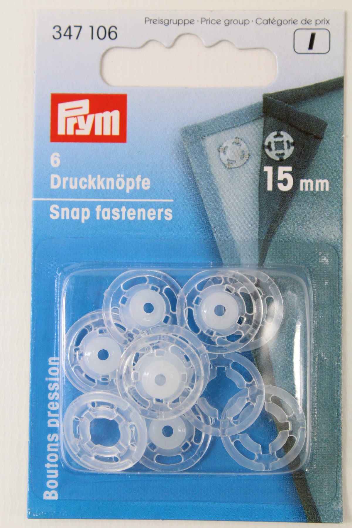 6 Annäh- Druckknöpfe ø 15mm Kunststoff