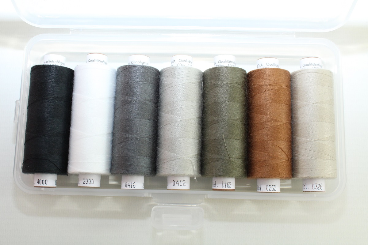 Troja 500M. in schöner Nähwelt Box (7er Set, schwarz,weiss,grau,braun)