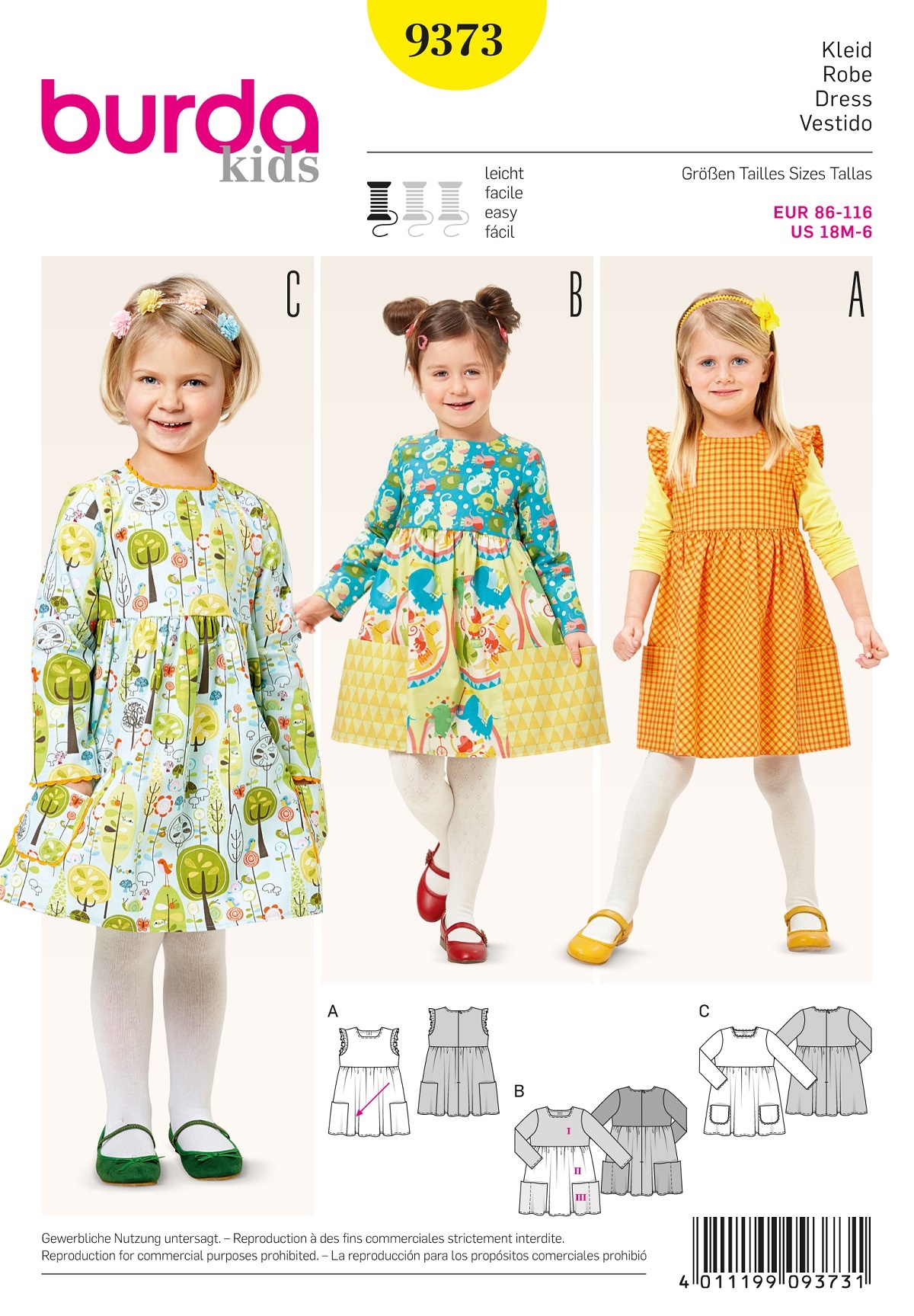 burda Schnitt 9373 "Mädchenkleid - gekräuselter Rock"