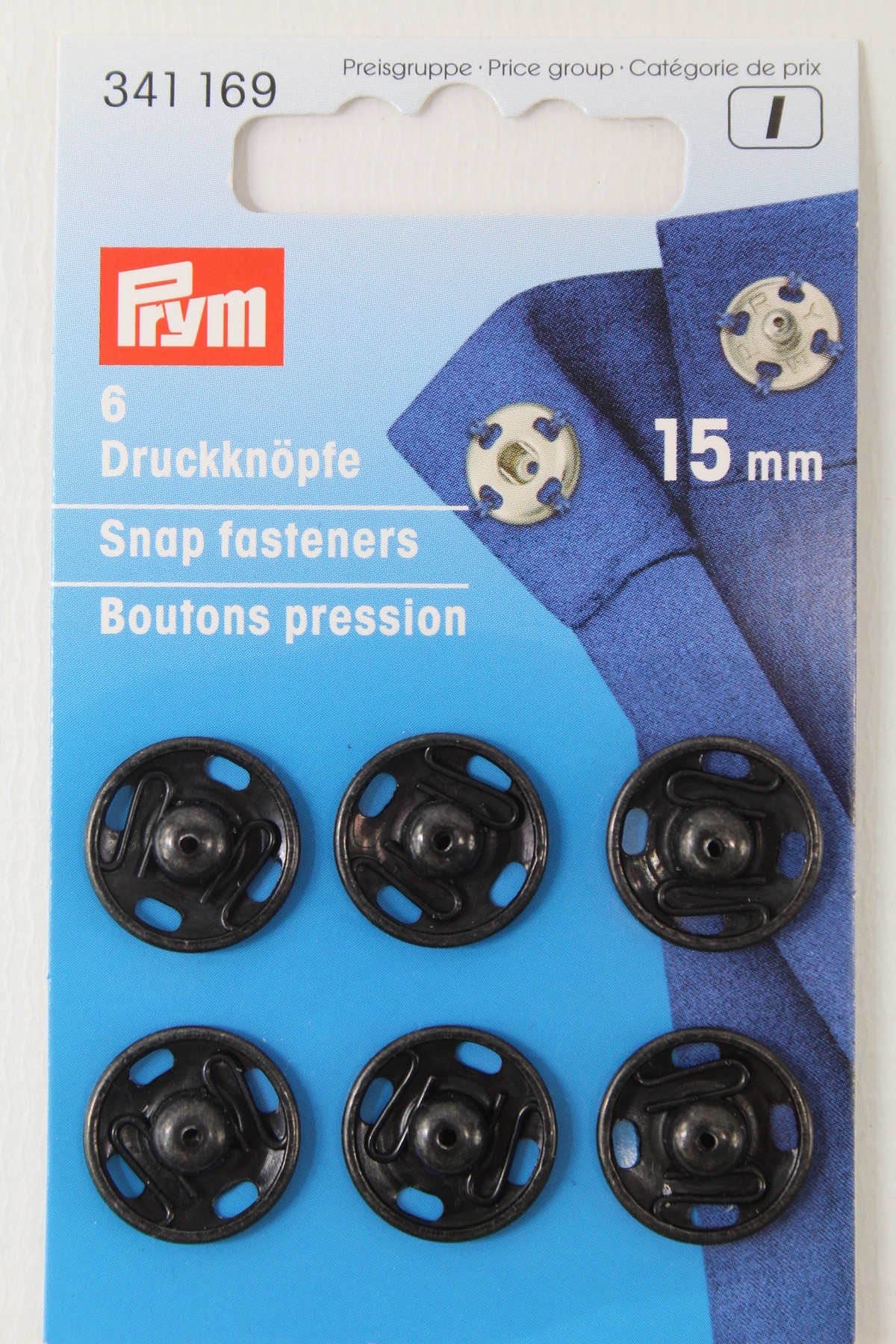 6 Annäh- Druckknöpfe ø 15mm schwarz