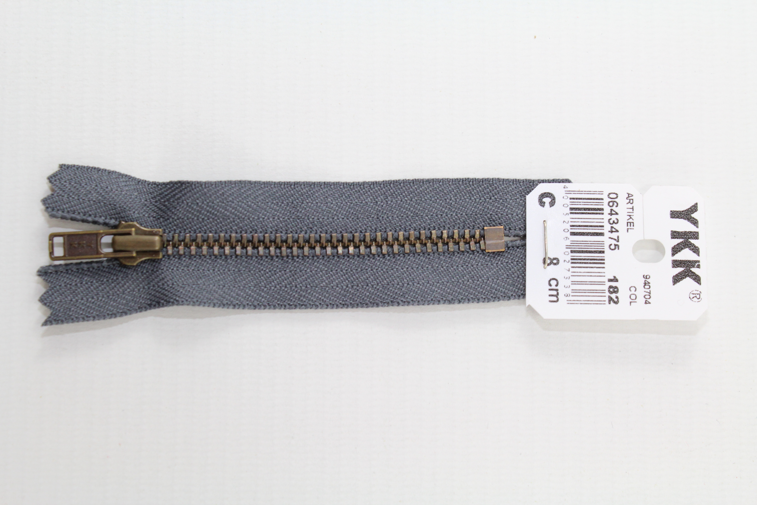YKK Reissverschluss altmessing 8cm, nicht teilbar, schiefergrau, Farb.-Nr.: 182