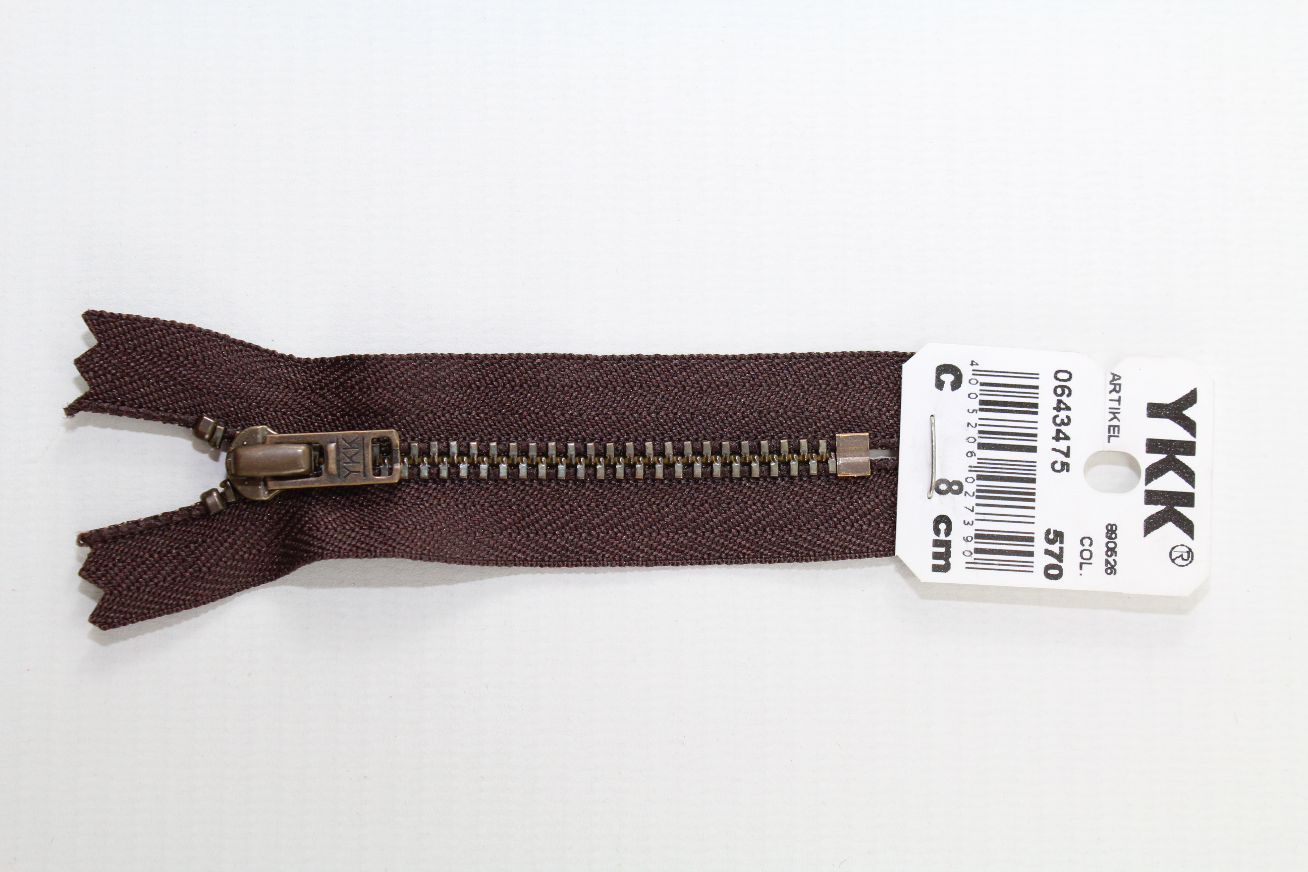 YKK Reissverschluss altmessing 8cm, nicht teilbar, palisander, Farb.-Nr.: 570