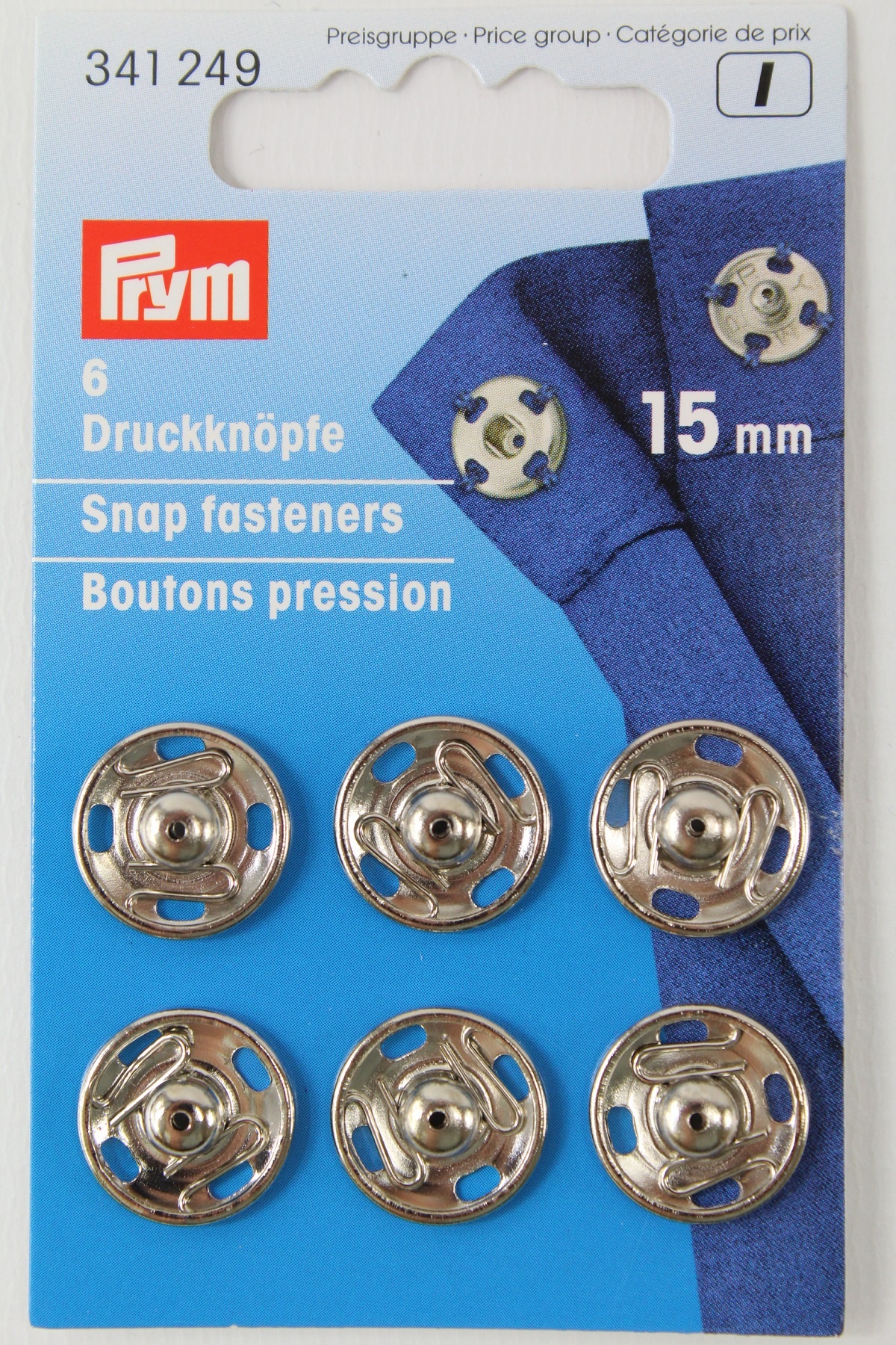 6 Annäh- Druckknöpfe ø 15mm silber