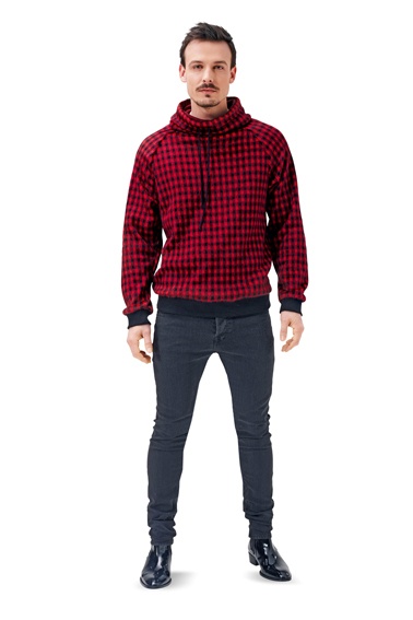 burda Schnitt 6718 "Herrensweater und Hoody und Kragen mit Kordeldurchzug und Raglan-Ärmel"
