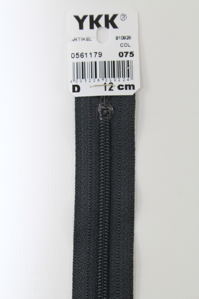 YKK-Reissverschluss 12cm-60cm, nicht teilbar, kohle