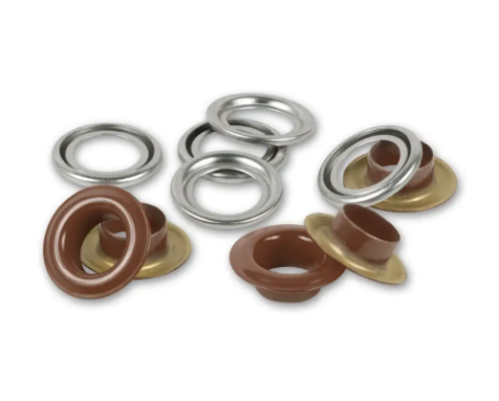 Ösen mit Scheiben, 8mm, dunkelbraun/silberfarbig (32 Stück)