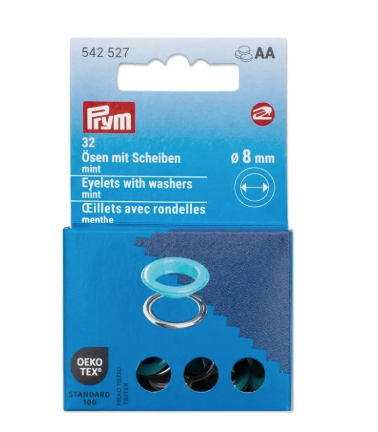 Ösen mit Scheiben, 8mm, mint/silberfarbig (32 Stück)