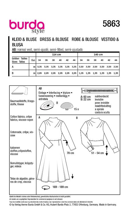burda Schnitt 5863 "Kleid und Bluse"