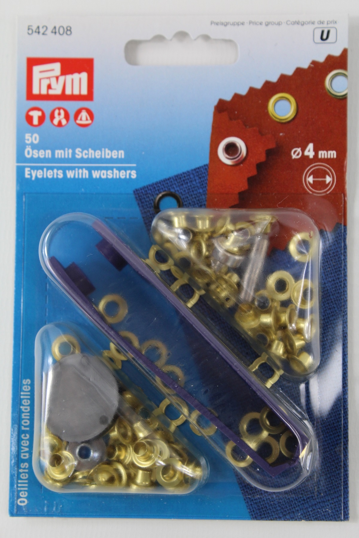 50 Ösen mit Scheiben ø 4mm gold