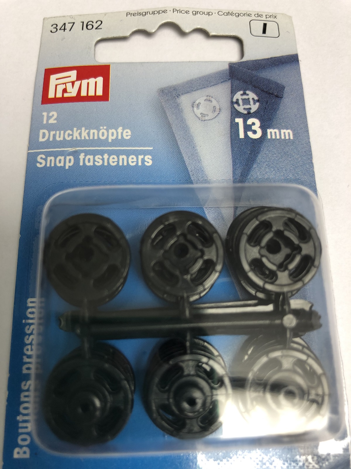 12 Annäh-Druckknöpfe, Kunststoff, schwarz, 13mm