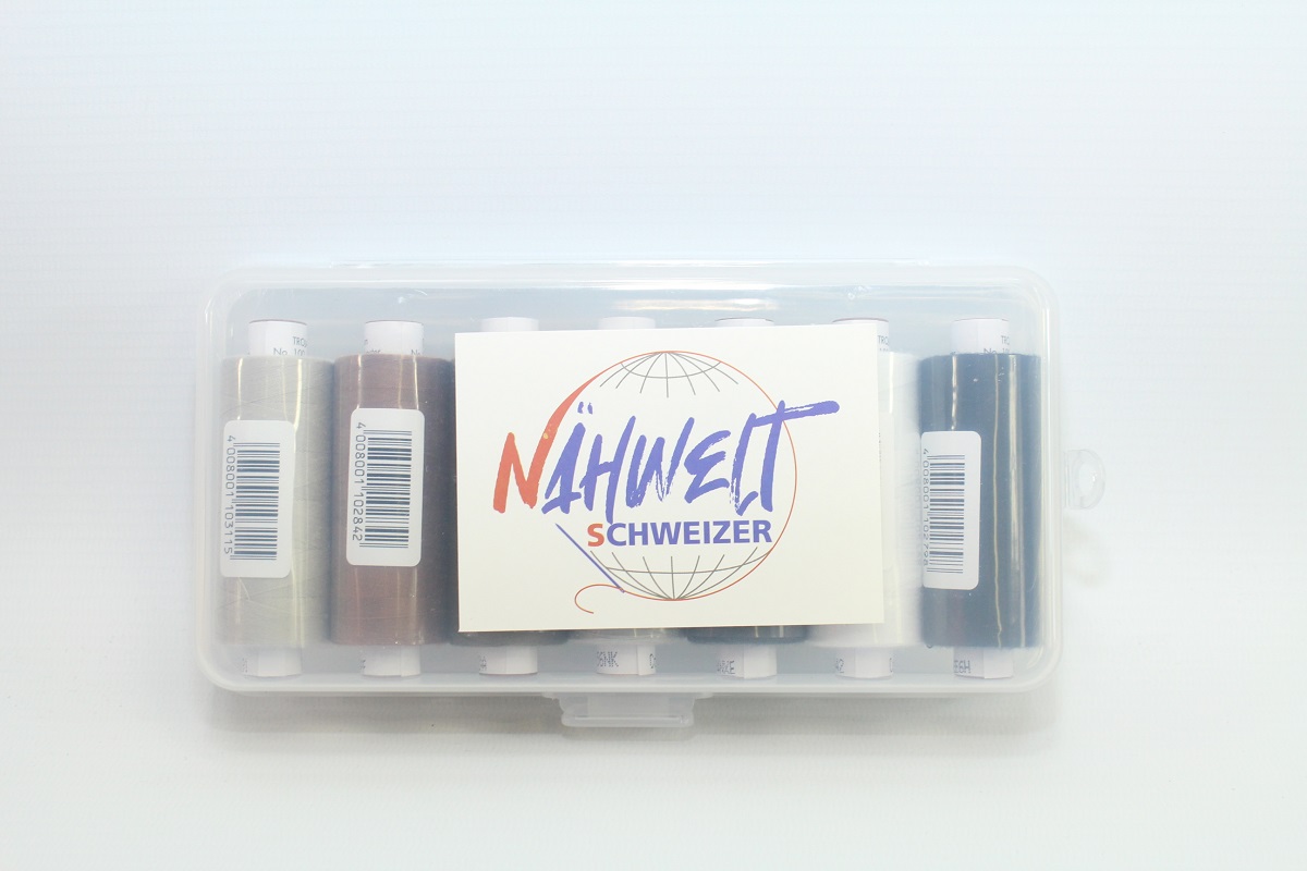 Troja 500M. in schöner Nähwelt Box (7er Set, schwarz,weiss,grau,braun)