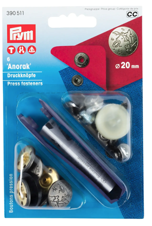 Nähfrei-Druckknopf Anorak, Dessin Excursion, 20mm, mattsilber