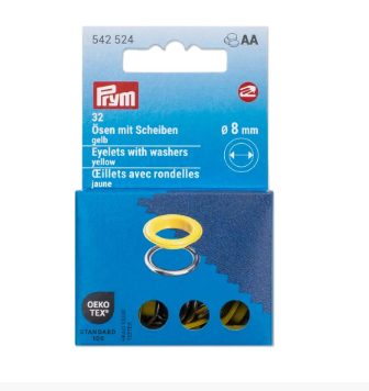 Ösen mit Scheiben, 8mm, gelb/silberfarbig (32 Stück)