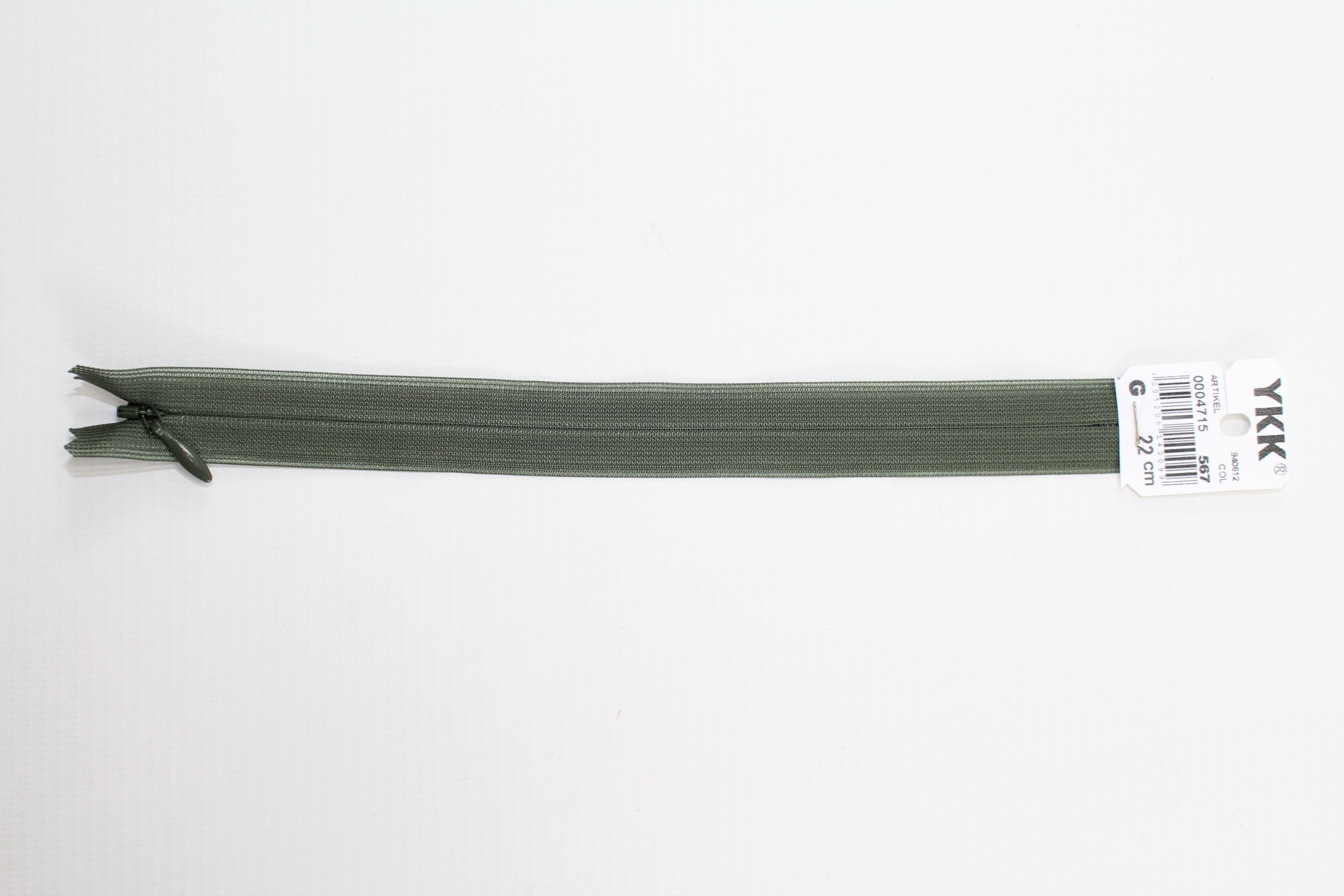 Nahtverdeckter Reissverschluss aus Kunststoff (oliv) Col. 567