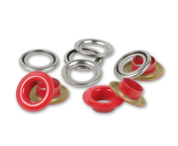 Ösen mit Scheiben, 8mm, rot/silberfarbig (32 Stück)