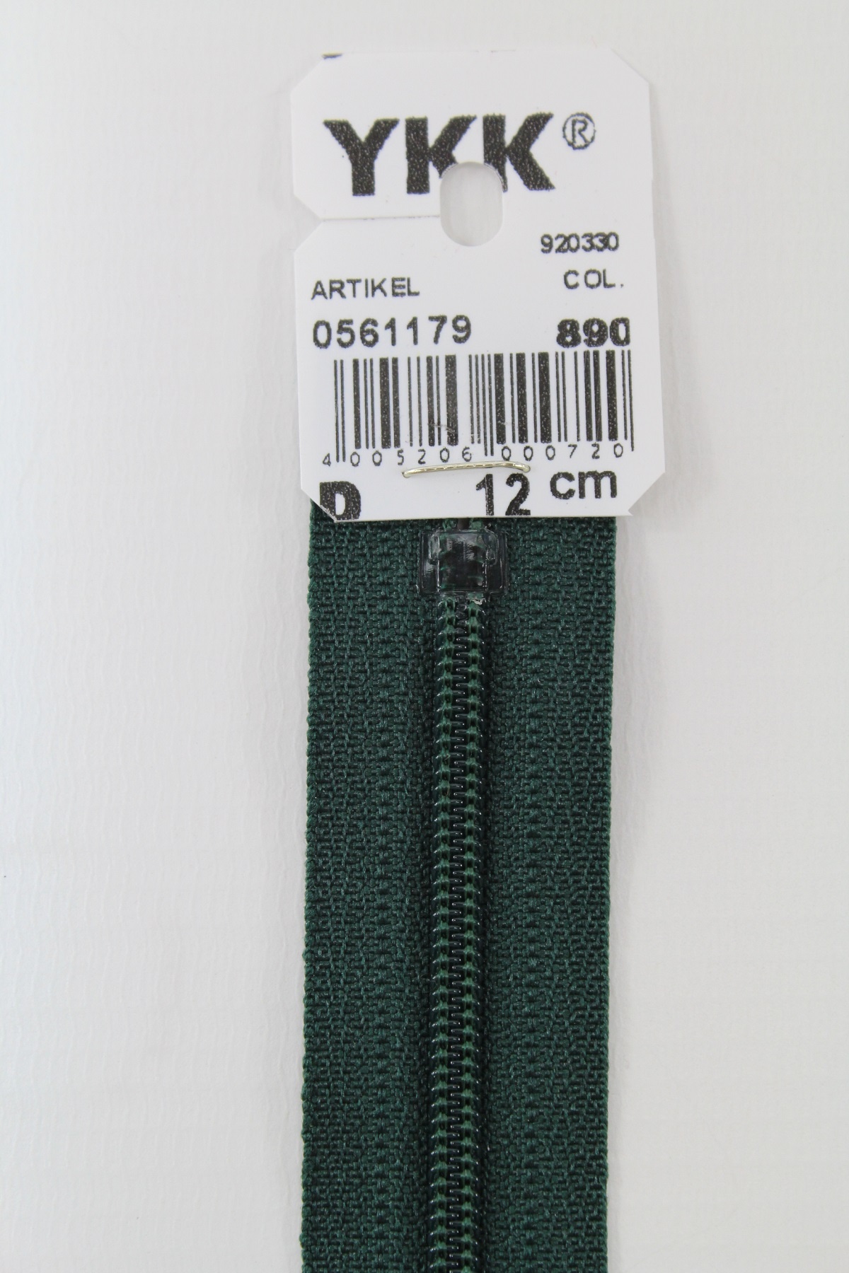 YKK-Reissverschluss 12cm-60cm, nicht teilbar, dunkelgrün