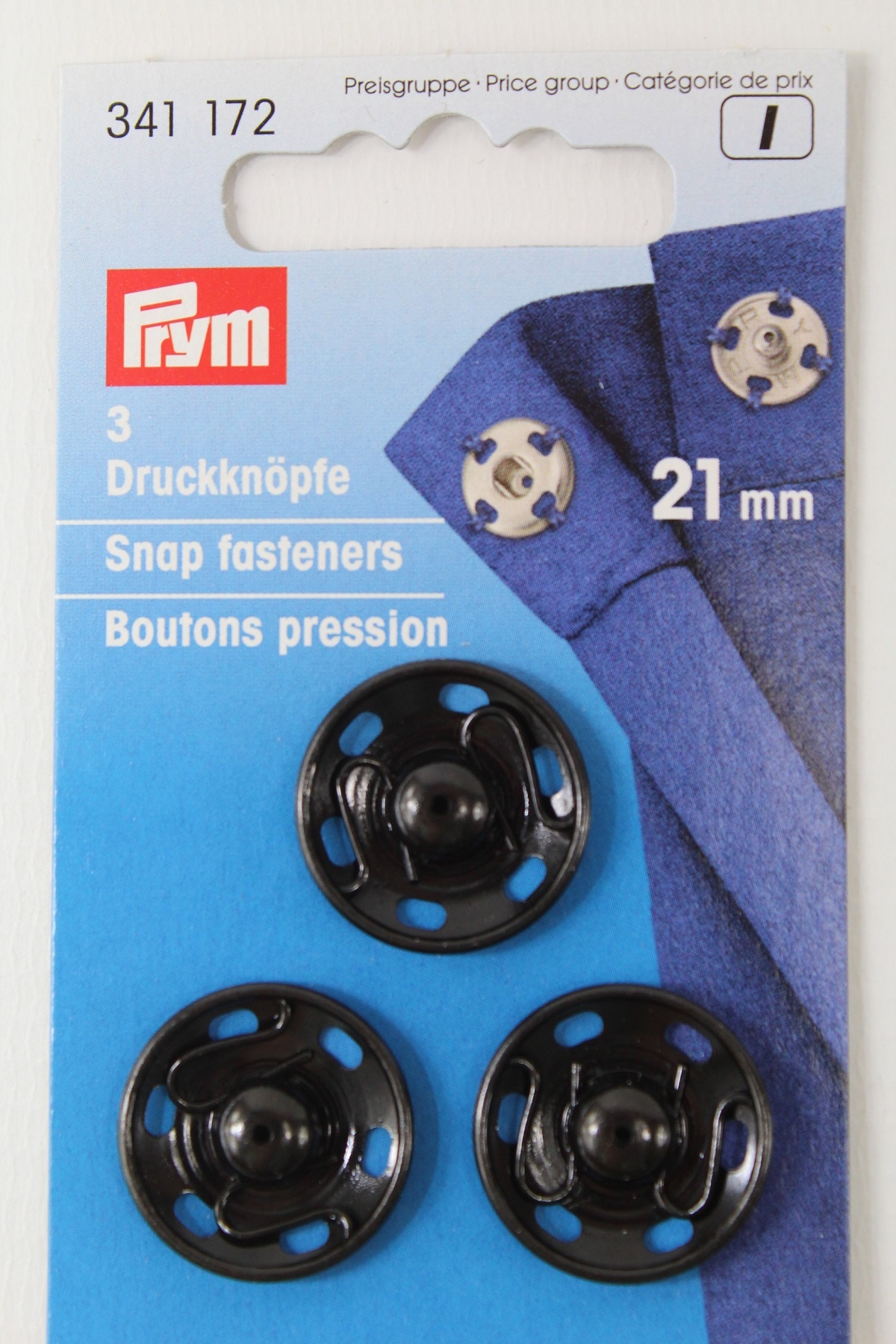 3 Annäh- Druckknöpfe ø 21mm schwarz