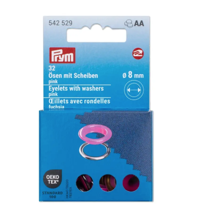 Ösen mit Scheiben, 8mm, pink/silberfarbig (32 Stück) 