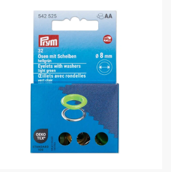Ösen mit Scheiben, 8mm, hellgrün/silberfarbig (32 Stück)