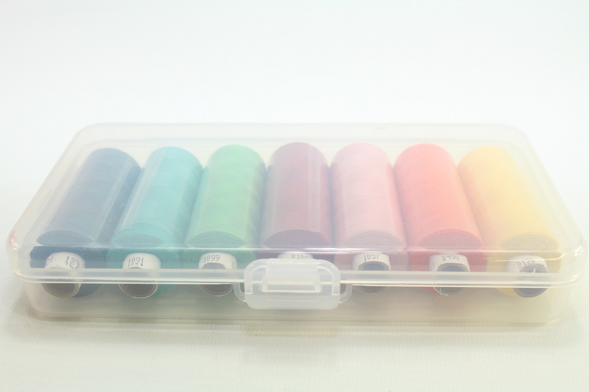 Troja 500M. in schöner Nähwelt Box (7er Set, blau, grün, rot,orange, gelb)