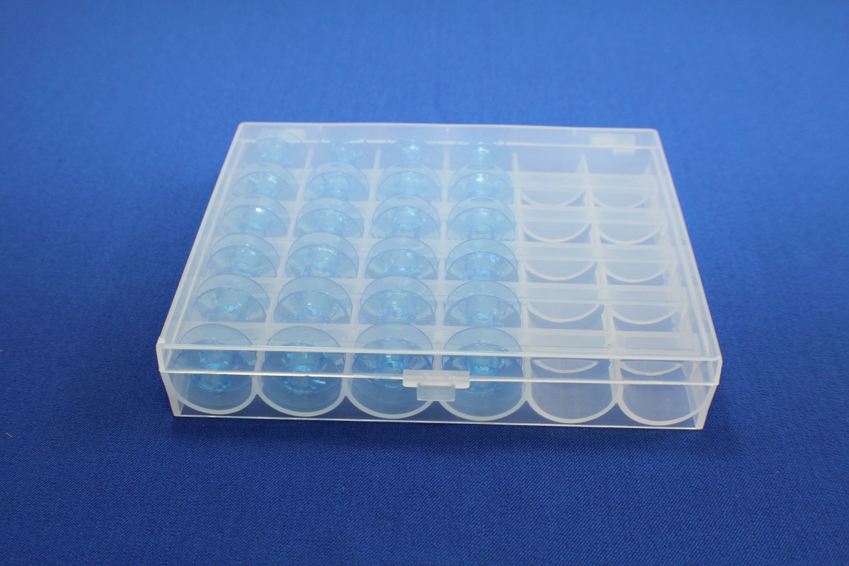 36-Spulen-Box mit 24 blaue Spulen für PFAFF Modelle (blaue) mit Stahl-Greifer und -Spulenkapsel