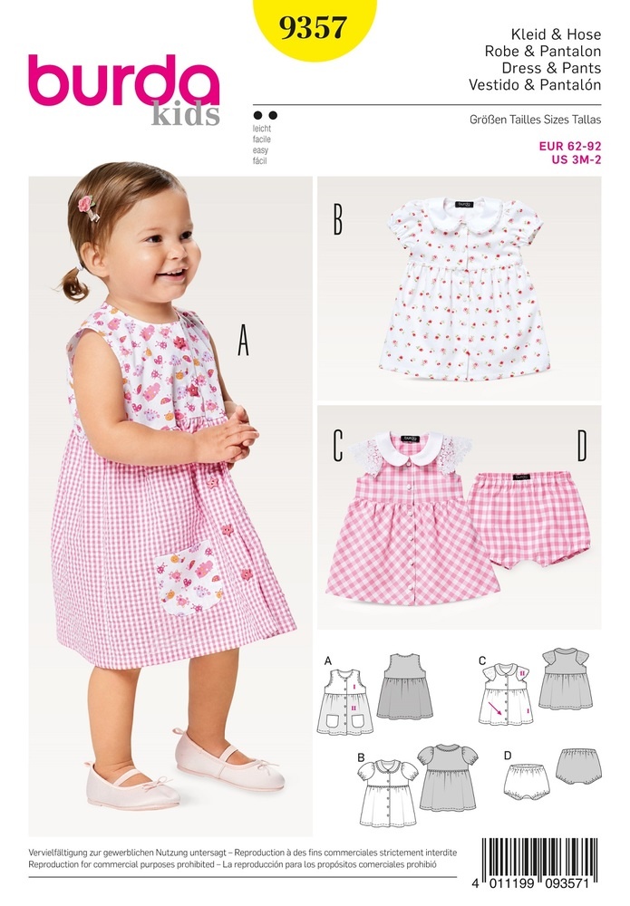 burda Schnitt 9357 "Kleid und Höschen und Bubikragen und Knopfverschluss"