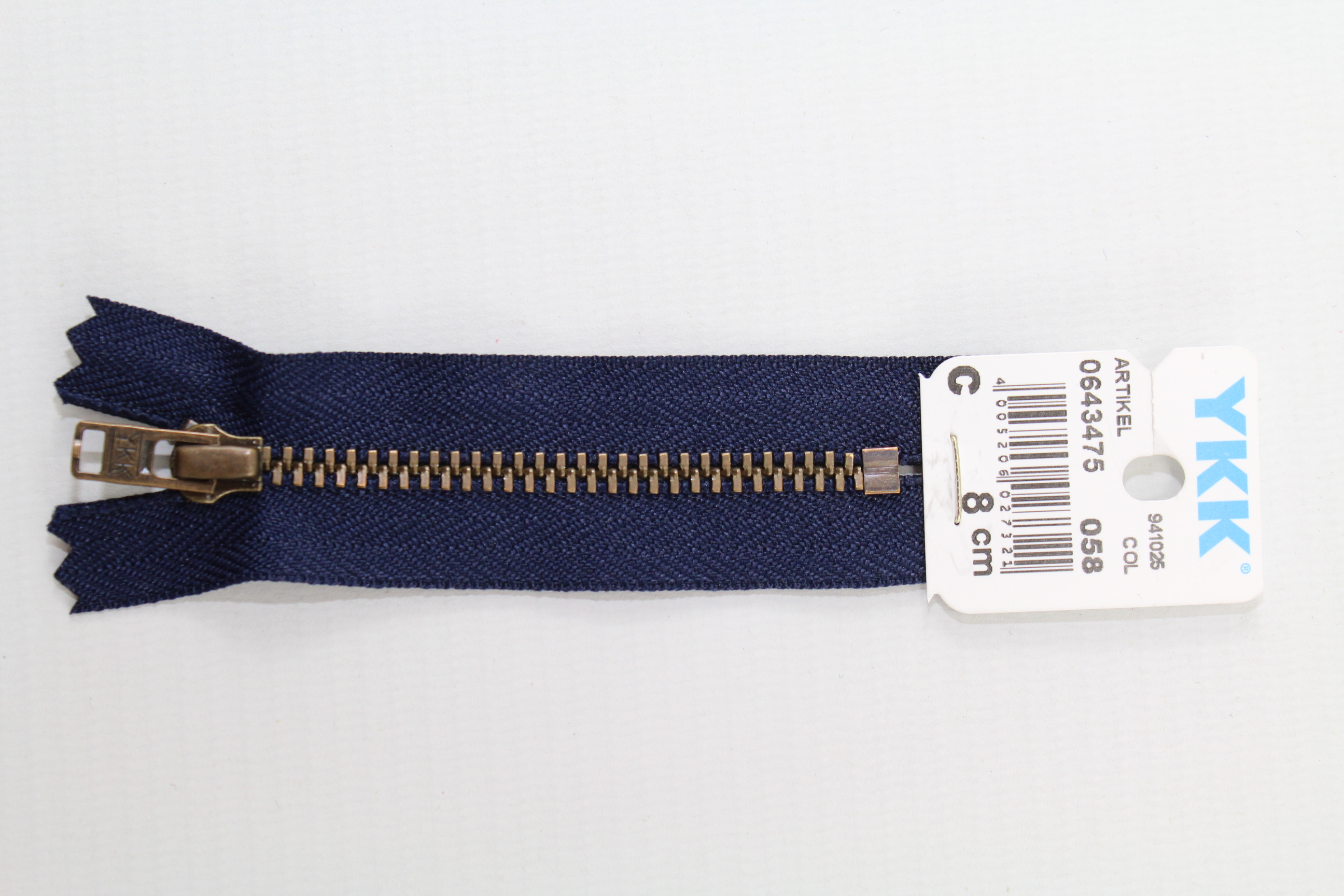 YKK Reissverschluss altmessing 8cm, nicht teilbar, marine, Farb.-Nr.: 058
