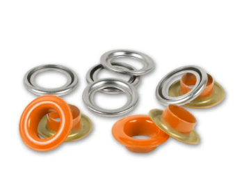 Ösen mit Scheiben, 8mm, orange/silberfarbig (32 Stück)