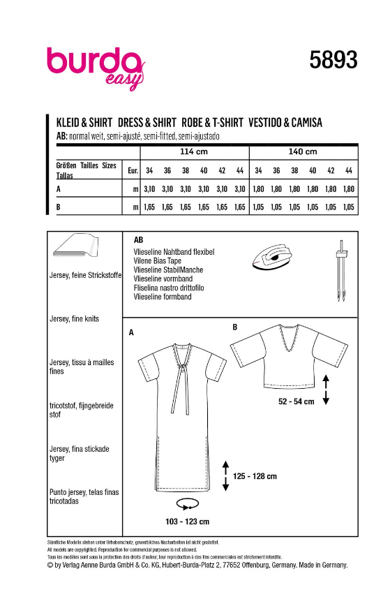 burda Schnitt 5893 "Kleid und Shirt mit tiefen Ausschnitt"