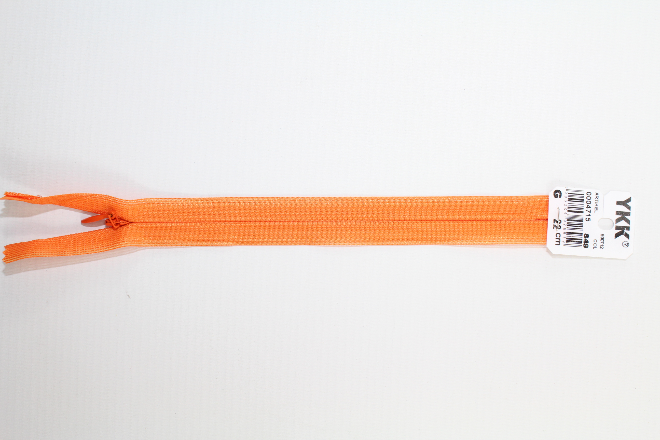 Nahtverdeckter Reissverschluss aus Kunststoff (orange) Col. 849