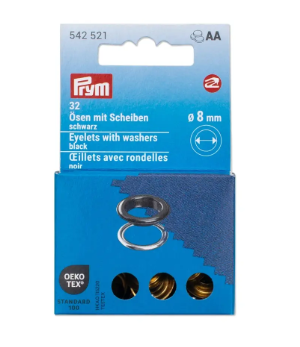 Ösen mit Scheiben, 8mm, schwarz/silberfarbig (32 Stück)