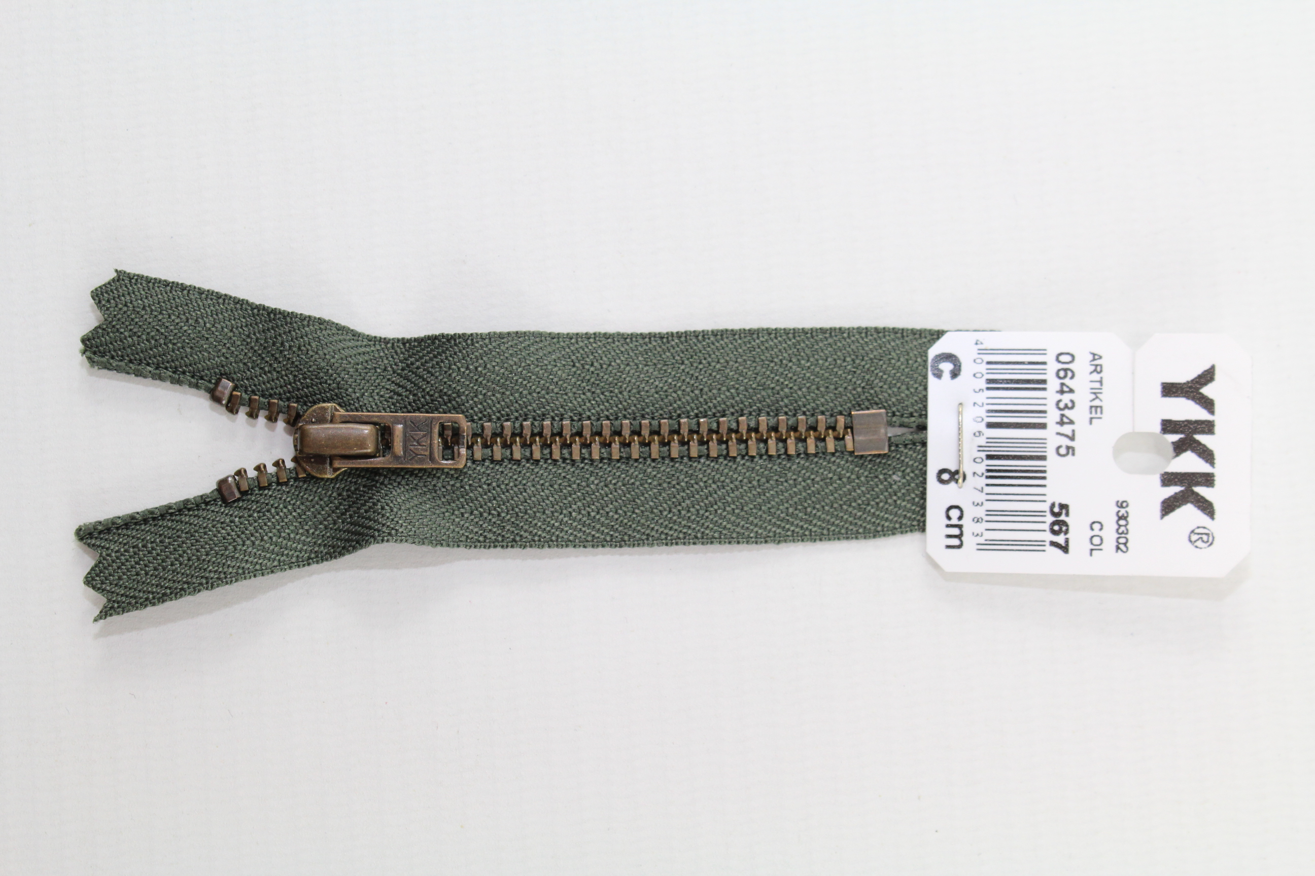 YKK Reissverschluss altmessing 8cm, nicht teilbar, oliv, Farb.-Nr.: 567