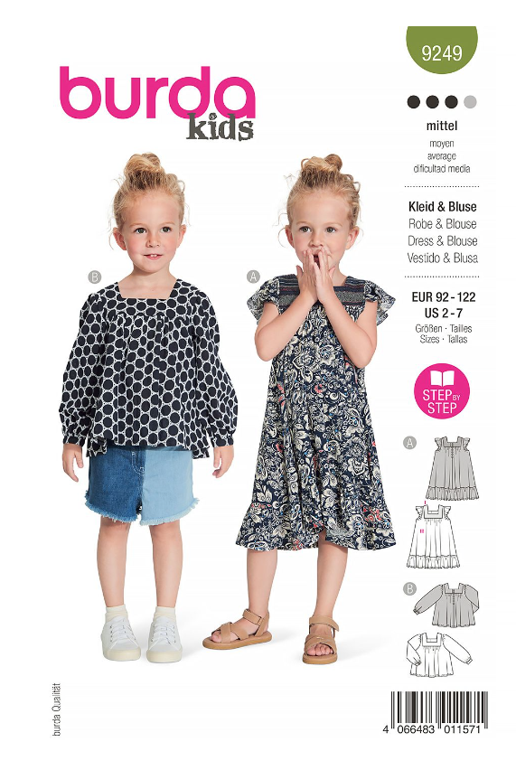 burda Schnitt 9249 " Kleid und Bluse für Mädchen"