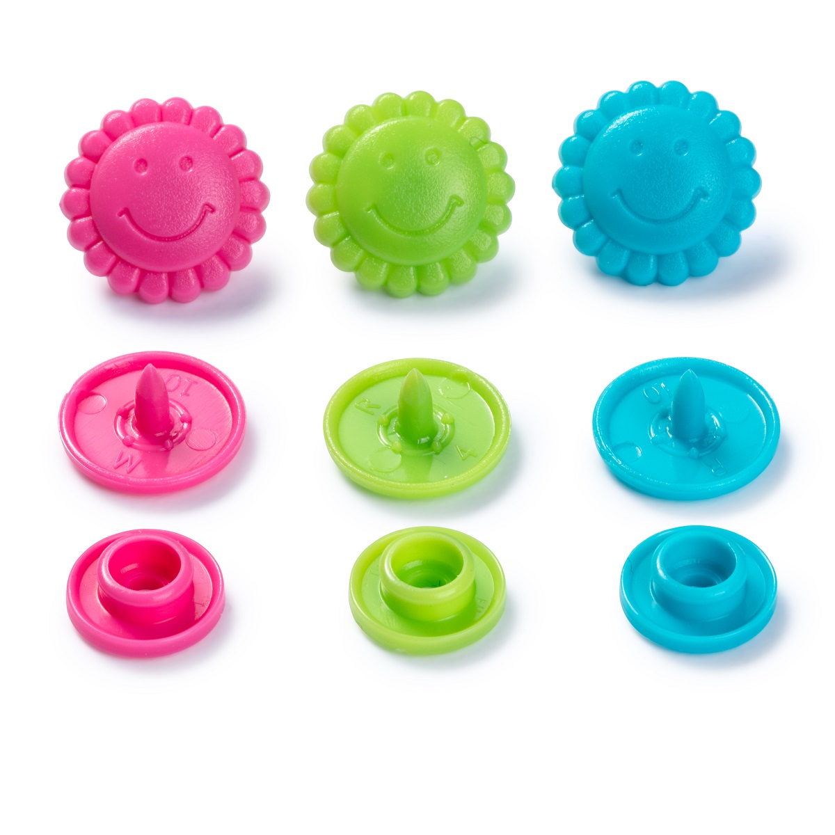 Druckknopf Color, Prym Love, Blume, 13,6mm, türkis/grün/pink