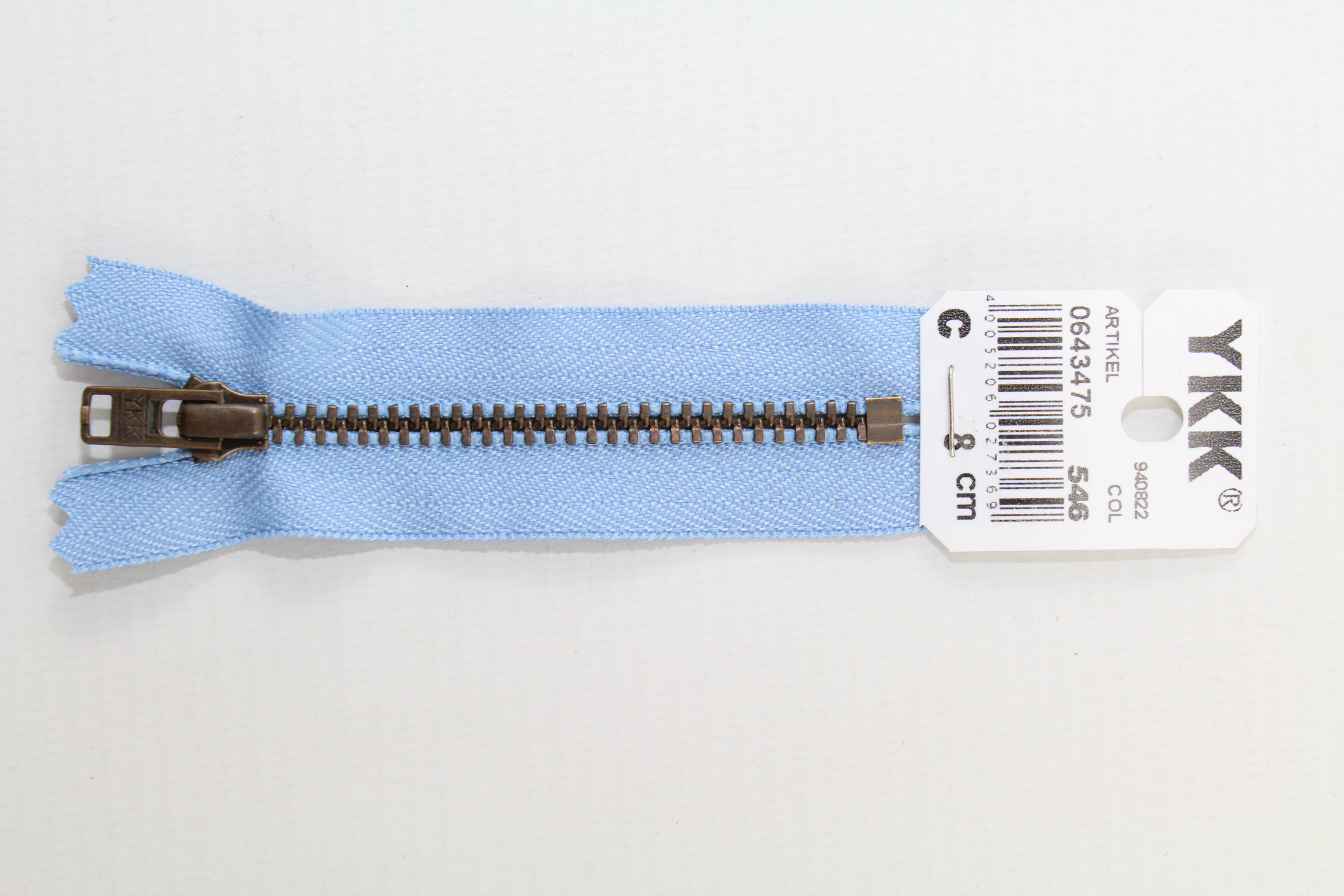 YKK Reissverschluss altmessing 8cm, nicht teilbar, pastellblau, Farb.-Nr.: 546
