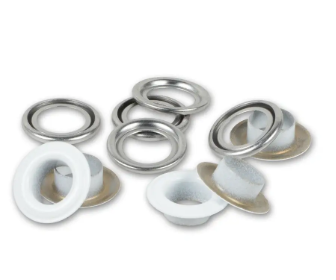 Ösen mit Scheiben, 8mm, weiss/silberfarbig (32 Stück)