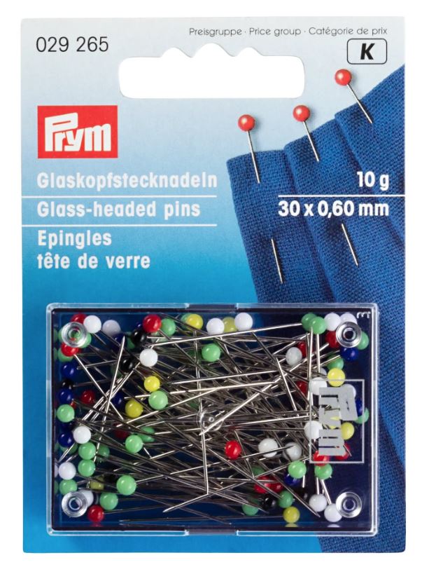 Glaskopfnadeln, 0,60 x 30mm, bunt, 10g