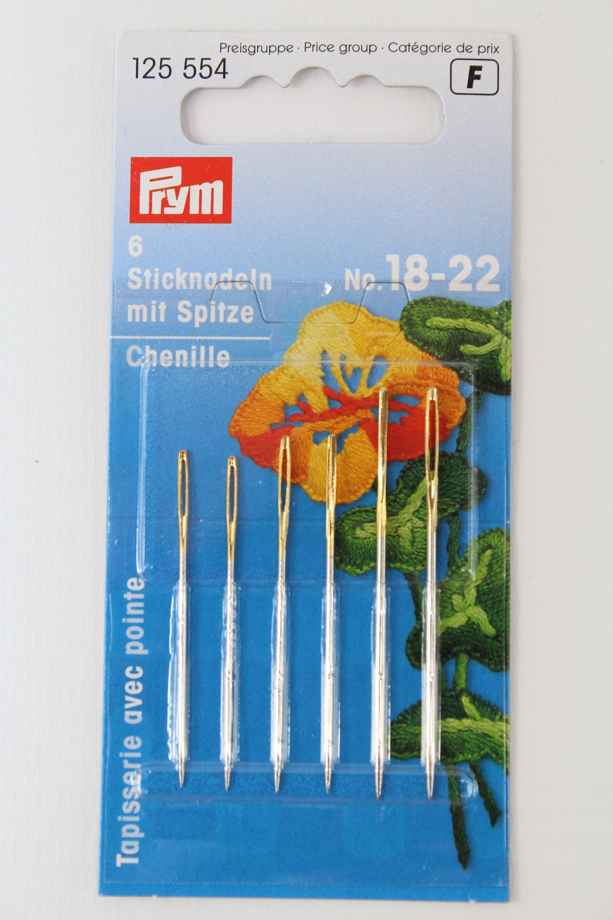 6 Sticknadeln mit Spitze No. 18 - 22