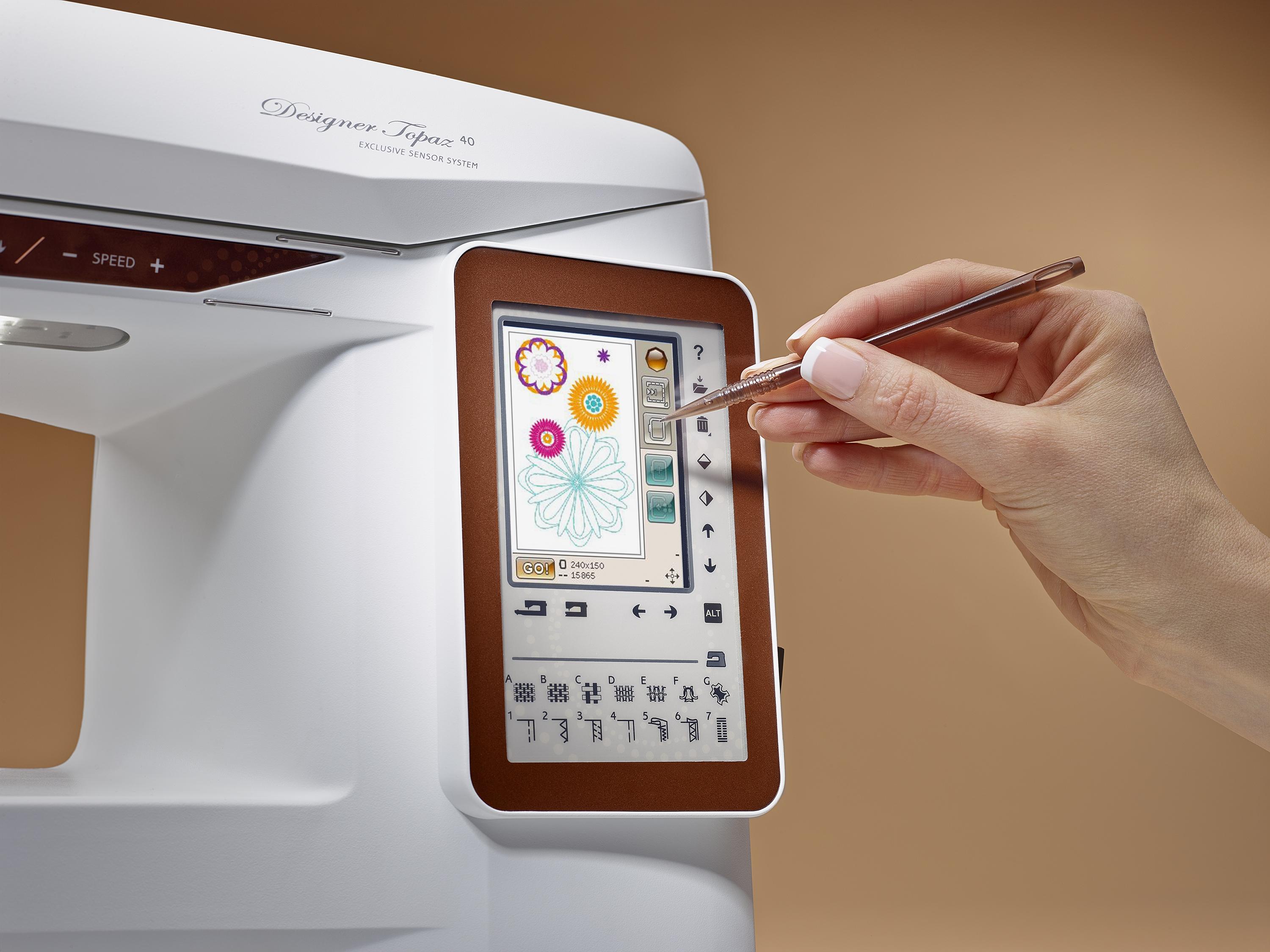 Husqvarna Viking Designer Topaz 40 inkl. Stickeinheit und Premier +2 embroidery - code