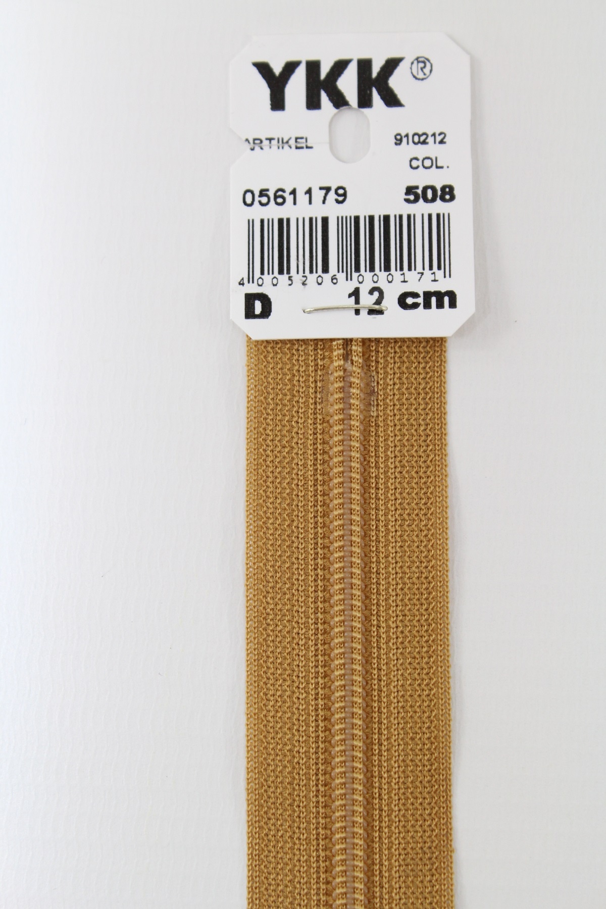 YKK-Reissverschluss 12cm-60cm, nicht teilbar, goldgelb