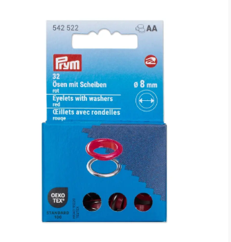 Ösen mit Scheiben, 8mm, rot/silberfarbig (32 Stück)