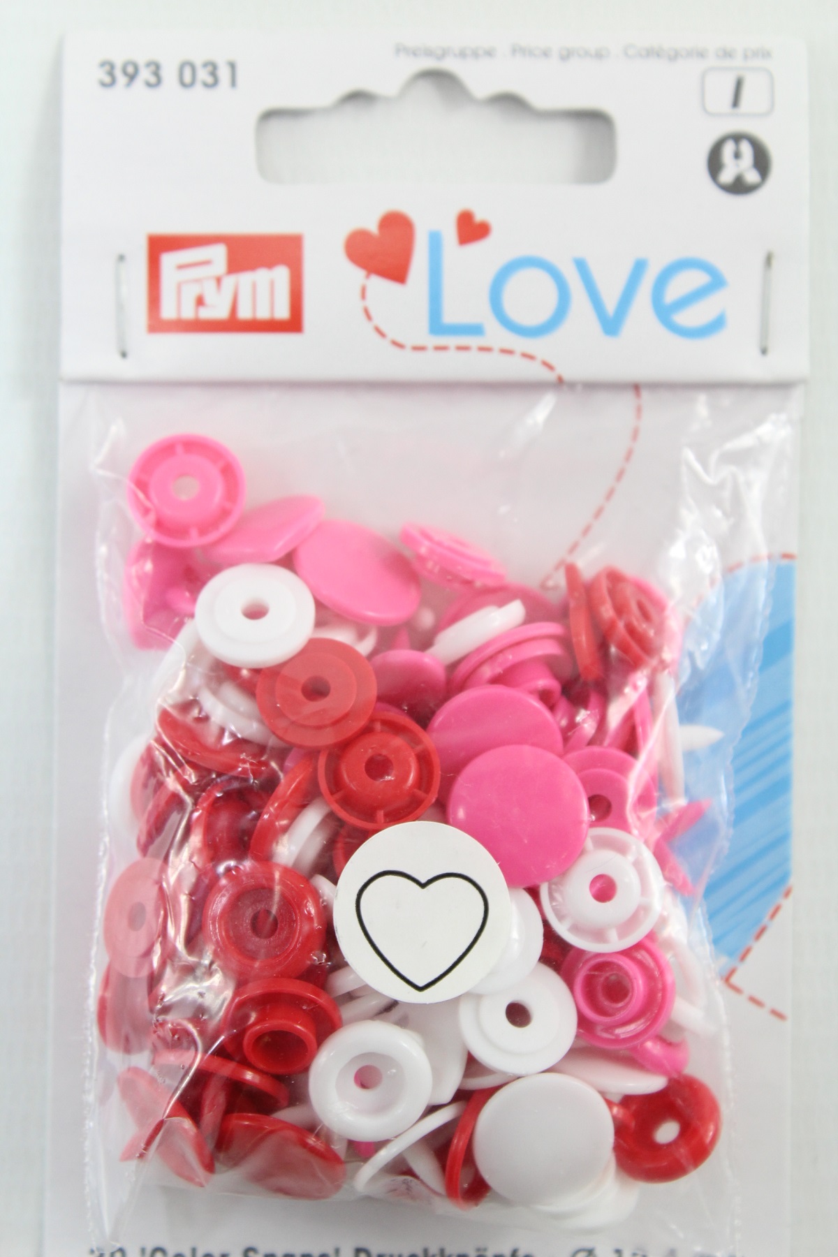 Druckknopf Color, Prym Love, Herz, 12,4mm, rot/weiß/pink