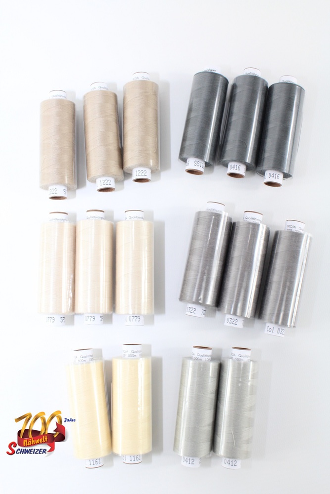 Troja- Garn 500 m 16-er Set GRAU und BEIGE Töne